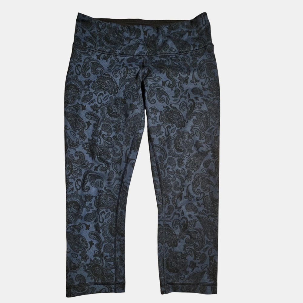 Lululemon Wunder Under Crop Leggings 10 Paisley Inkwell Gym Yoga Athleisure